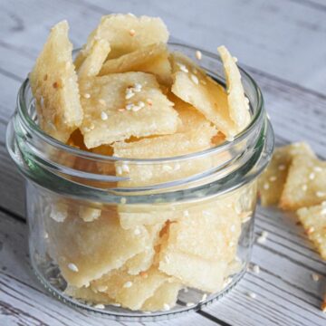 sourdough discard cheese crackers in a glass jar