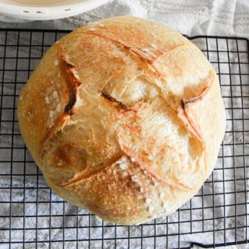 same day sourdough bread on a cooling rack