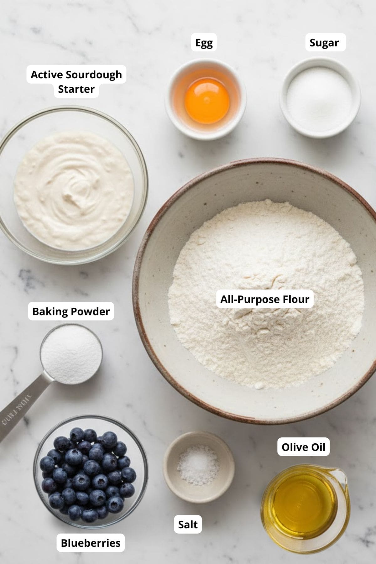 Ingredients arranged in a marble surface top.
