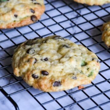 Sourdough discard cookies cooling on a wire rack.