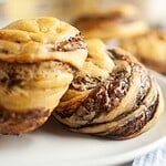 Fresh sourdough chocolate knots filled with Nutella, perfect for a quick treat.