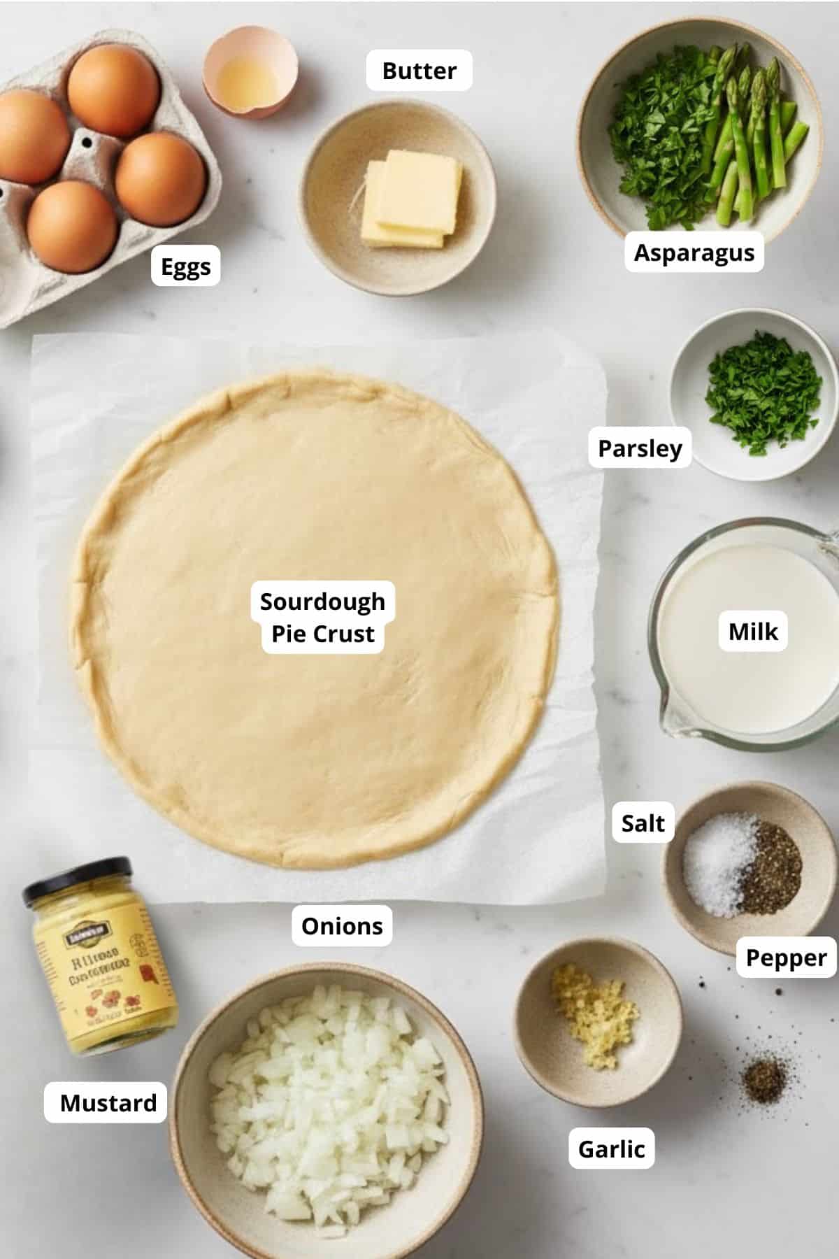 Ingredients neatly arranged in a surface.