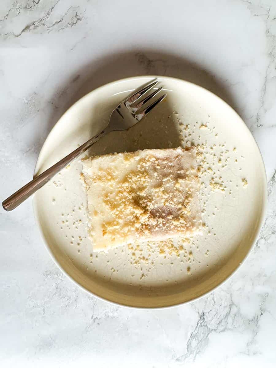 Sourdough banana bar piece on a plate.