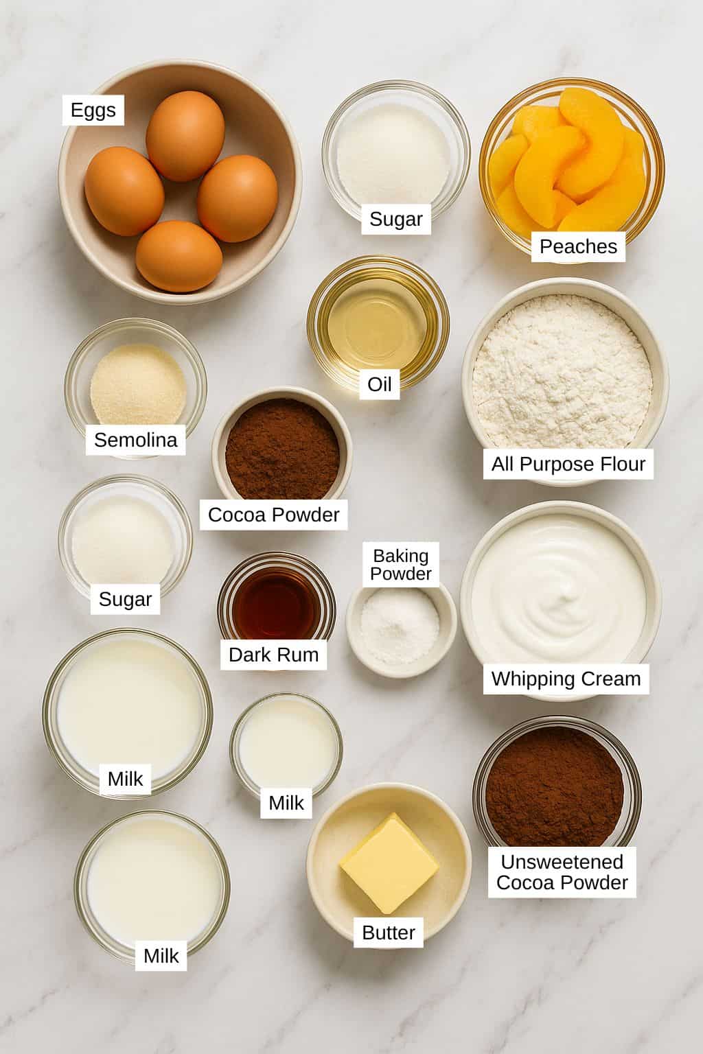 Slovenian Layered Chocolate Cake with Peaches (Spikov Vrh) - Process Ingredients