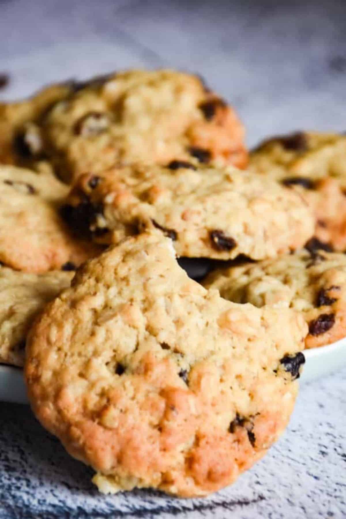 Close-up photo of a pile of cookies on a plate.