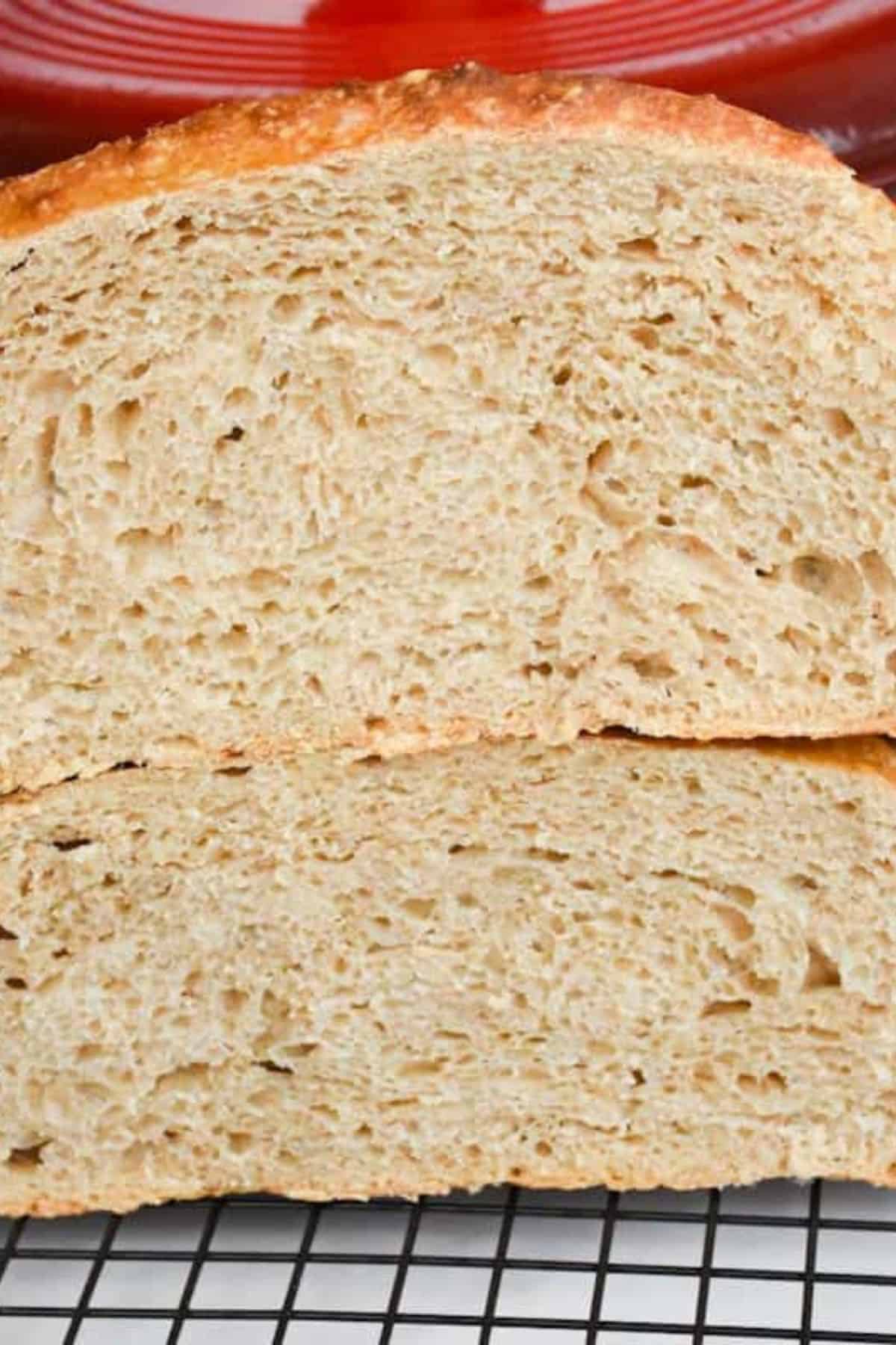 Close-up photo of a stack of bread slices, showing the soft, airy interior and crumb structure.