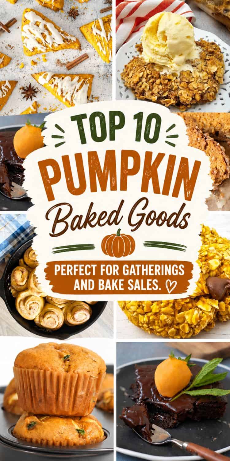 Assorted pumpkin baked goods including muffins, cookies, and bars for fall baking.