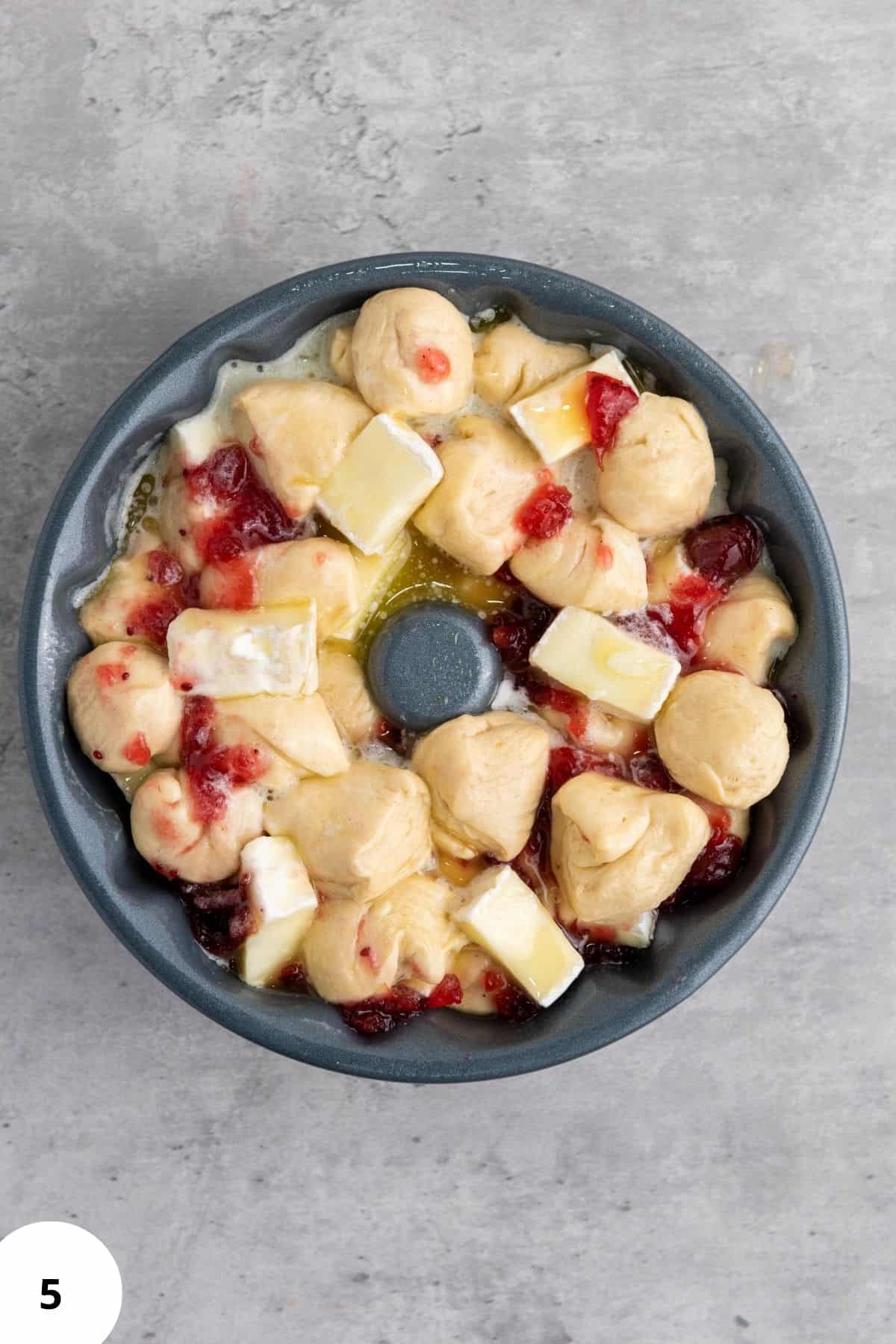 A mixing bowl filled with ingredients ready to be combined.