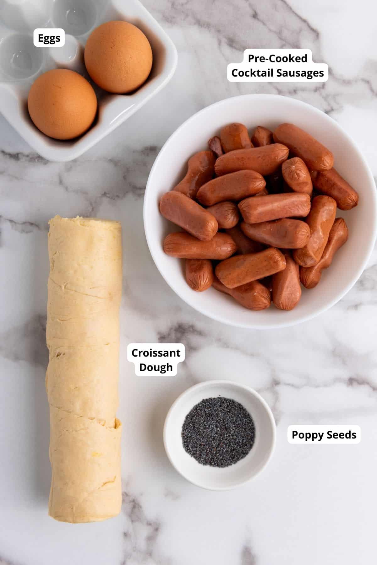 Top-down view of ingredients neatly arranged on a surface.