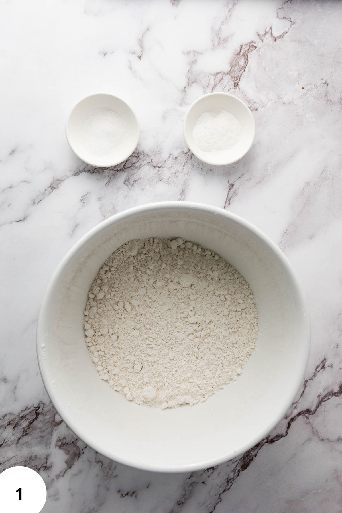 Dry ingredients placed in a separate bowl, ready for mixing.