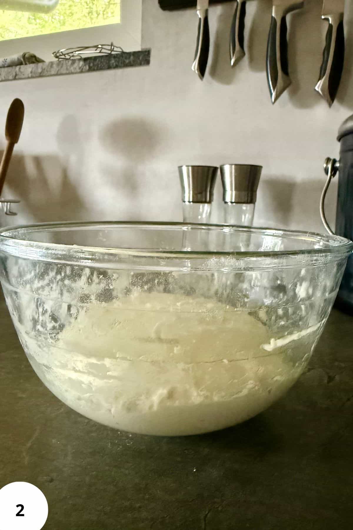 Dough resting in a mixing bowl.