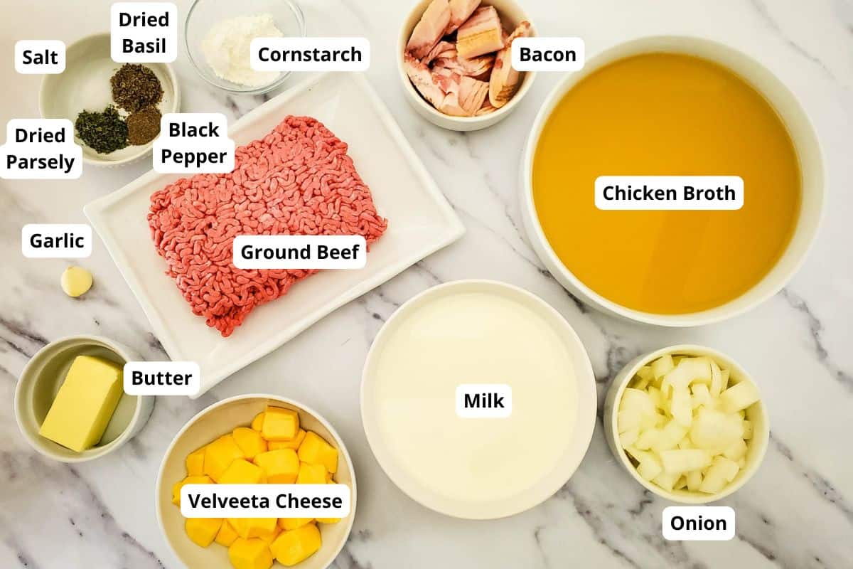 Ingredients neatly arranged in a table top.