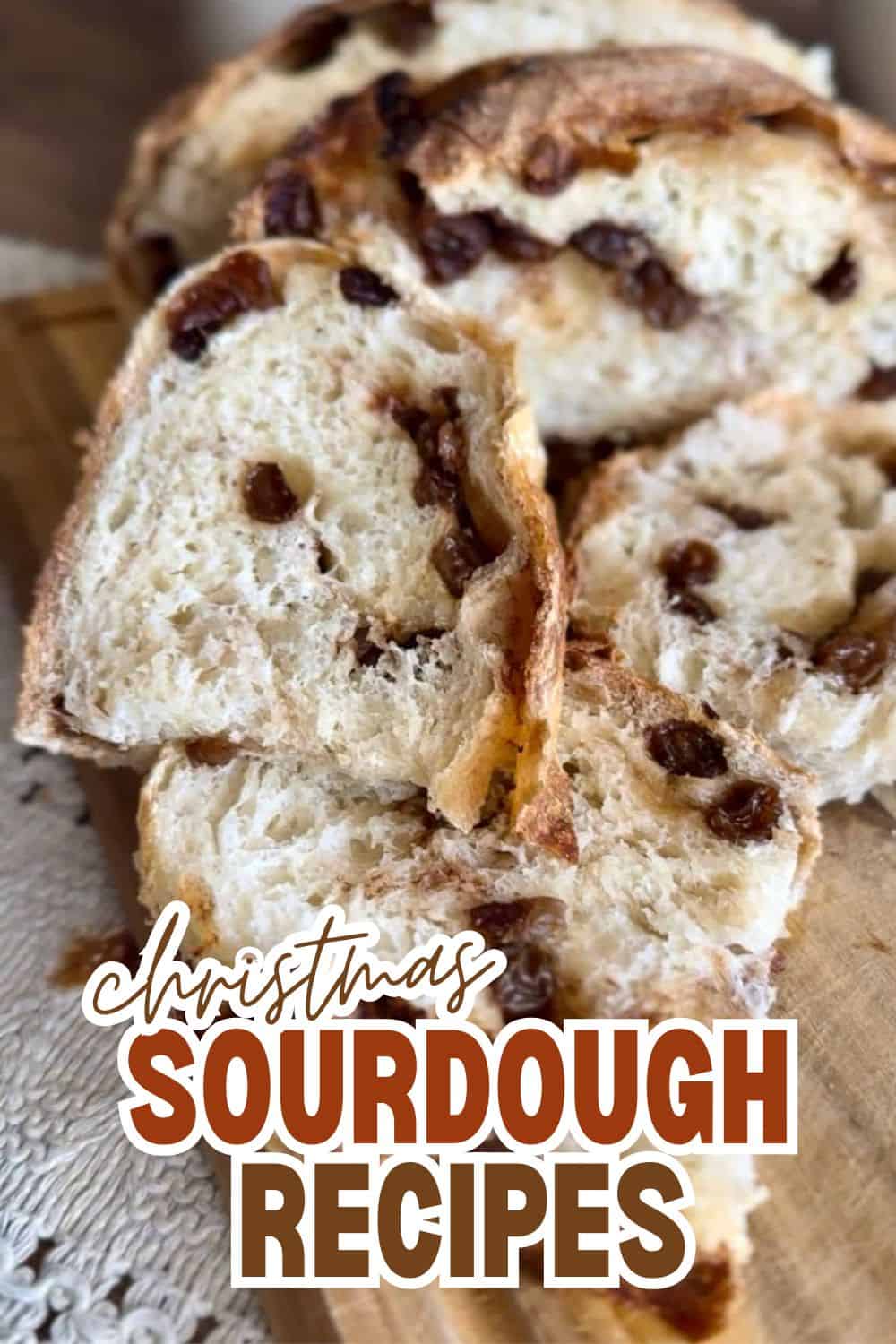 Close-up of sliced Christmas sourdough bread with chocolate chips.