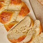Bread dough with stretch and folds to develop gluten and airy texture.