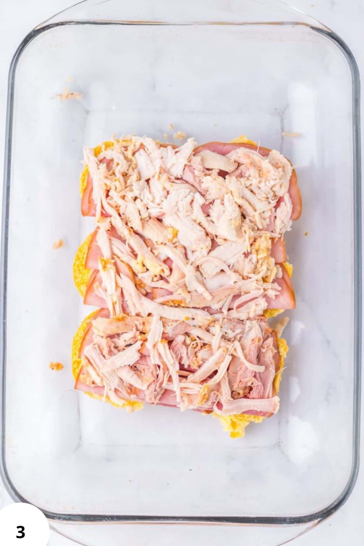 Sliced ham, turkey, and chicken ready for making sandwiches or salads.