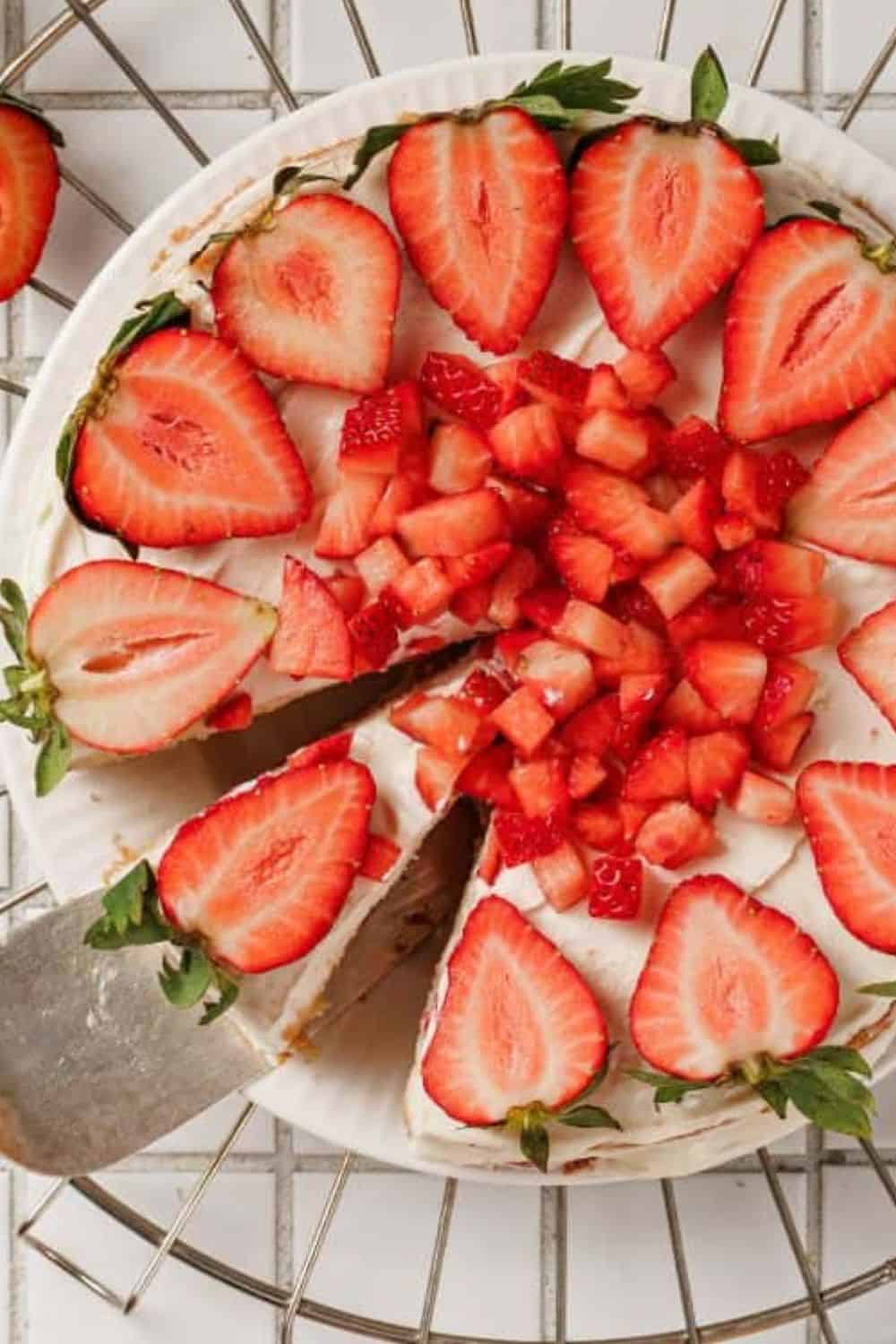 Delicious strawberry tart featuring sliced and diced strawberries, perfect for summer desserts.
