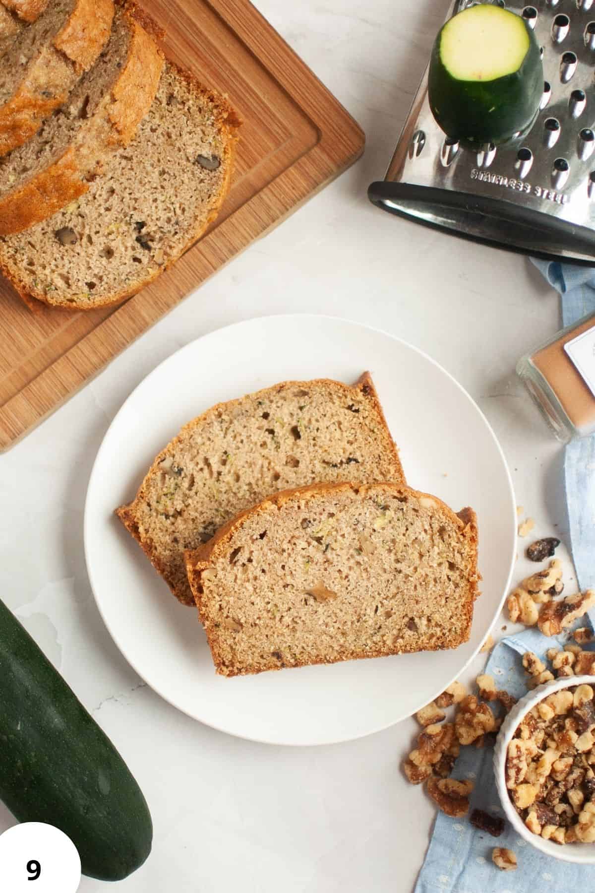 Sourdough discard zucchini bread with walnuts, perfect for easy baking and healthy snacking.