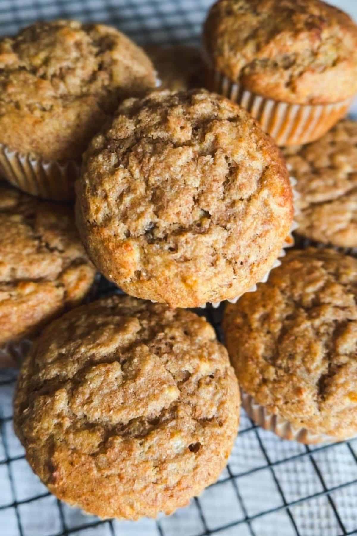 Banana muffins made with freshly milled flour and applesauce, perfect for healthy breakfast or snack.