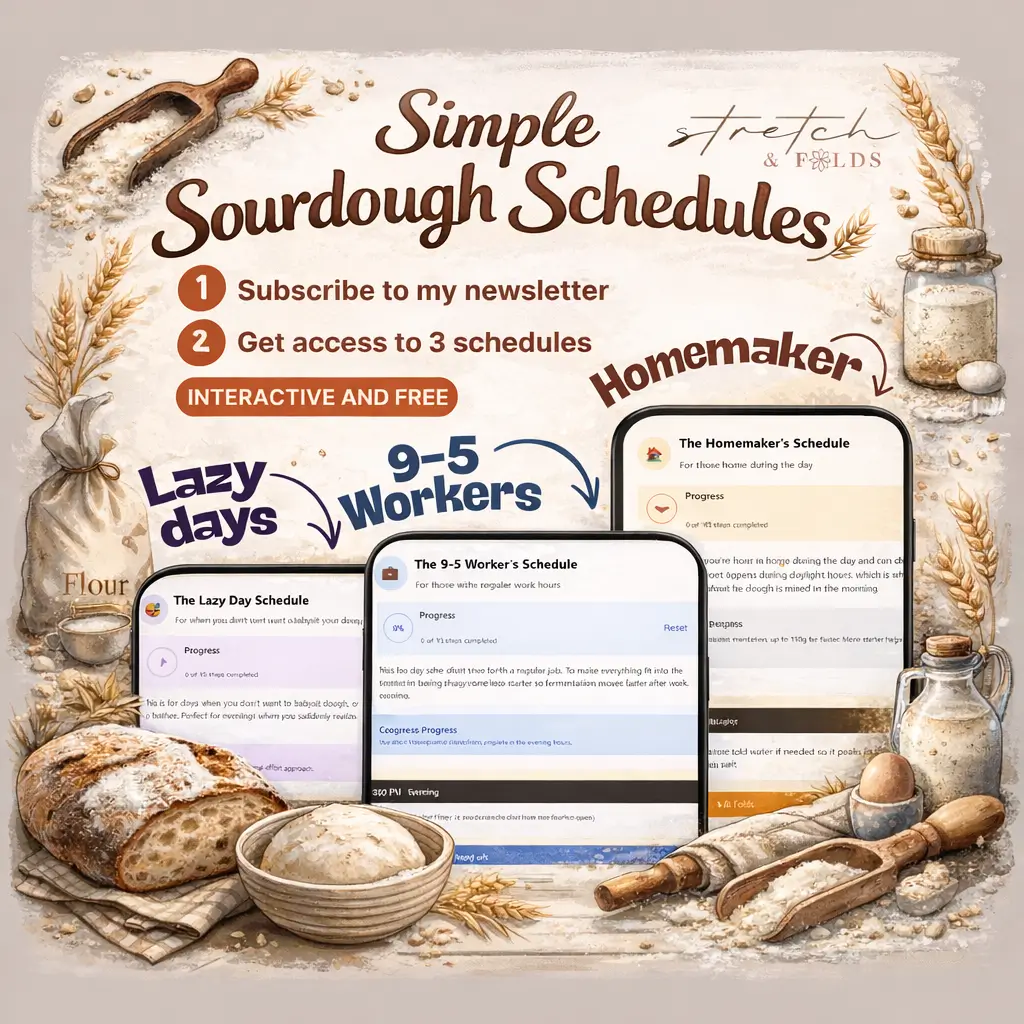 Sourdough bread baking schedule with lazy days and worker schedules.