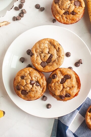 Delicious sourdough banana muffins filled with chocolate chips, perfect for breakfast or snacks.