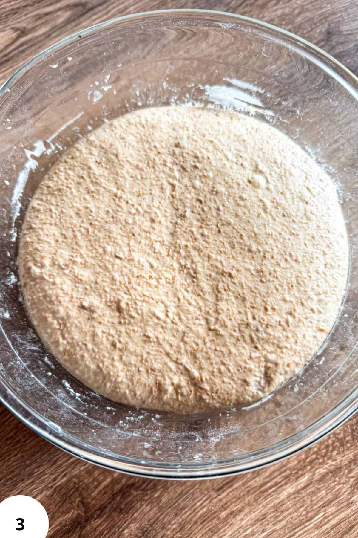 Dinkelbrötchen dough prepared with sourdough spelt for baking.