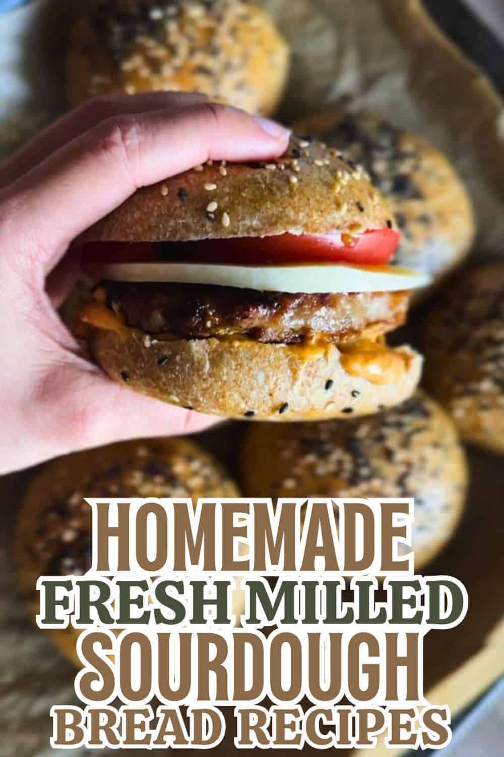 Homemade sourdough bread with fresh milled flour, tomato, and cheese.