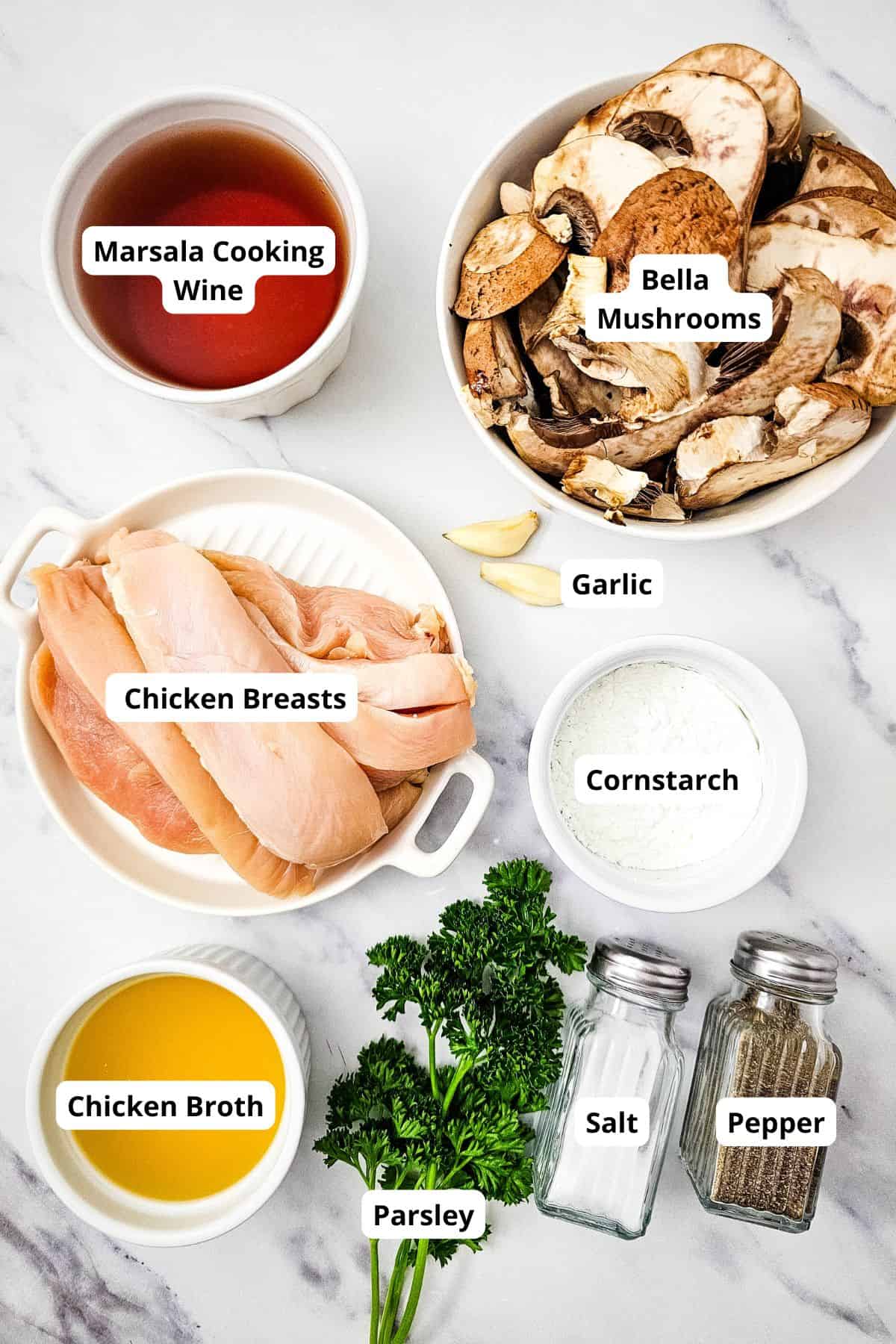 Chicken Marsala with mushrooms, garlic, and herbs for slow cooker recipe.