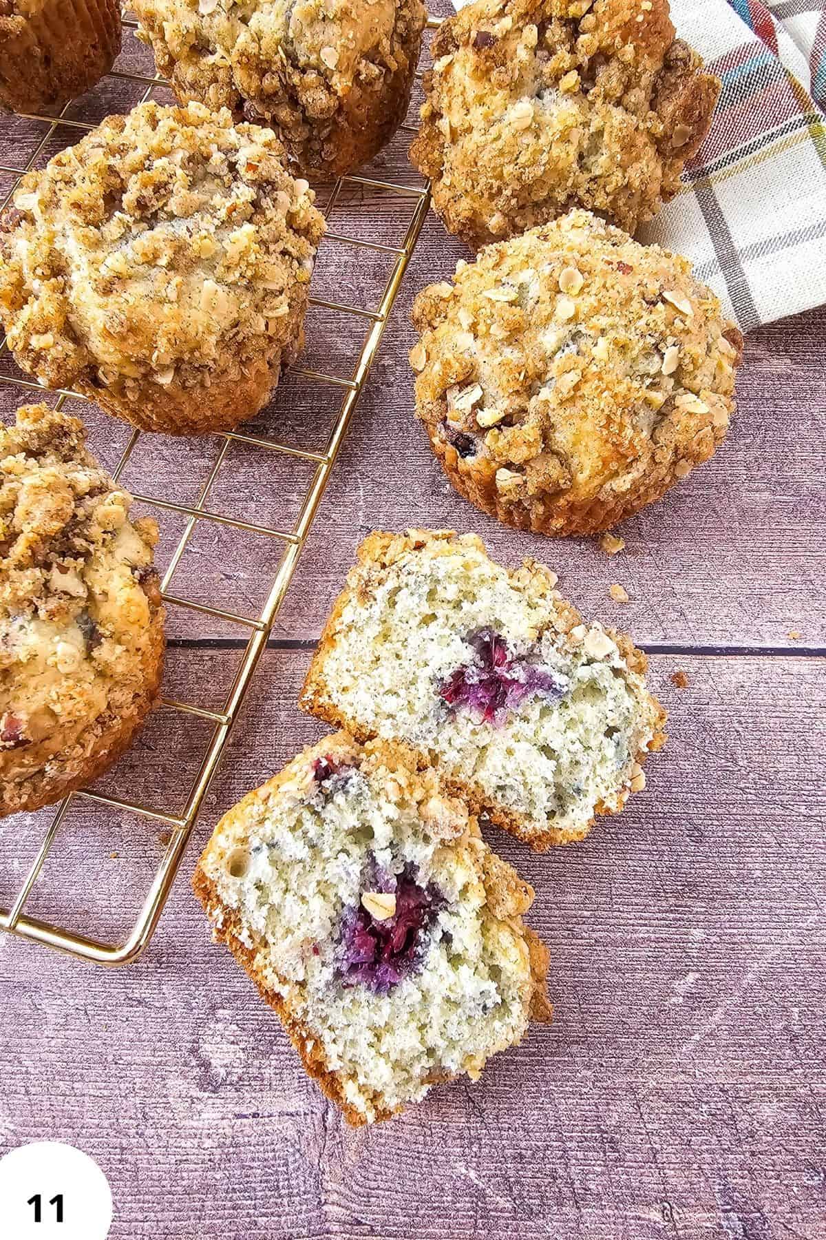 Blackberry muffins with streusel topping, freshly baked and golden.