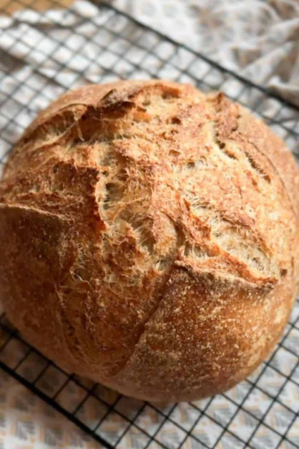 Sourdough bread with a rustic crust, perfect for artisanal baking and bread enthusiasts.