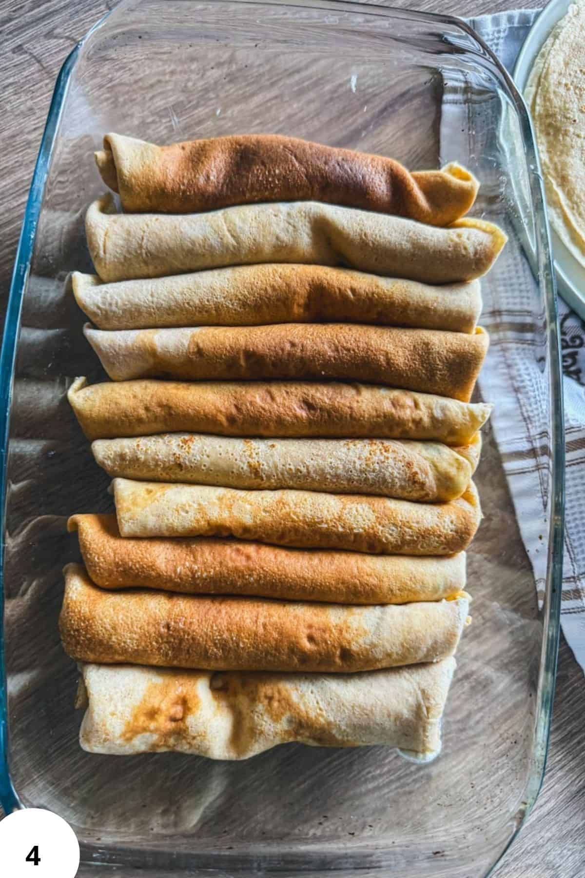 Fresh baked crepes filled with sweet cheese, ready to serve.