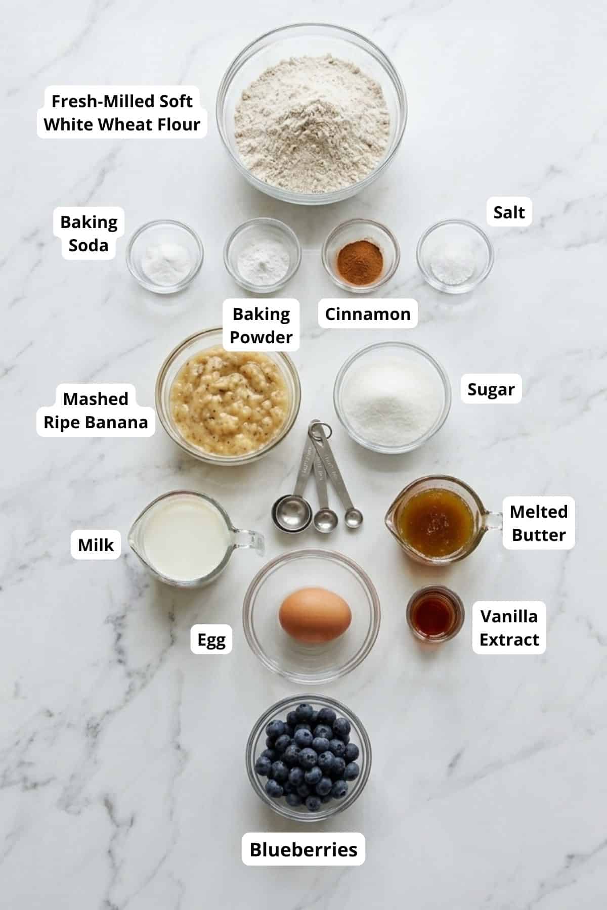 Fresh Milled Blueberry Banana Muffins - Ingredients for healthy baking.