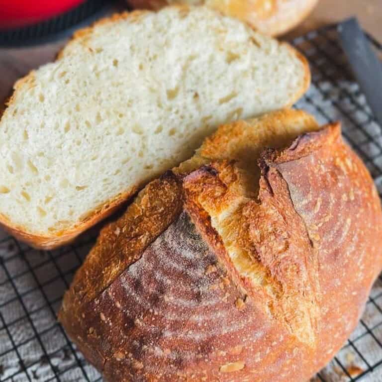 Delicious hybrid sourdough bread with yeast, showcasing the stretch and fold technique for perfect t.