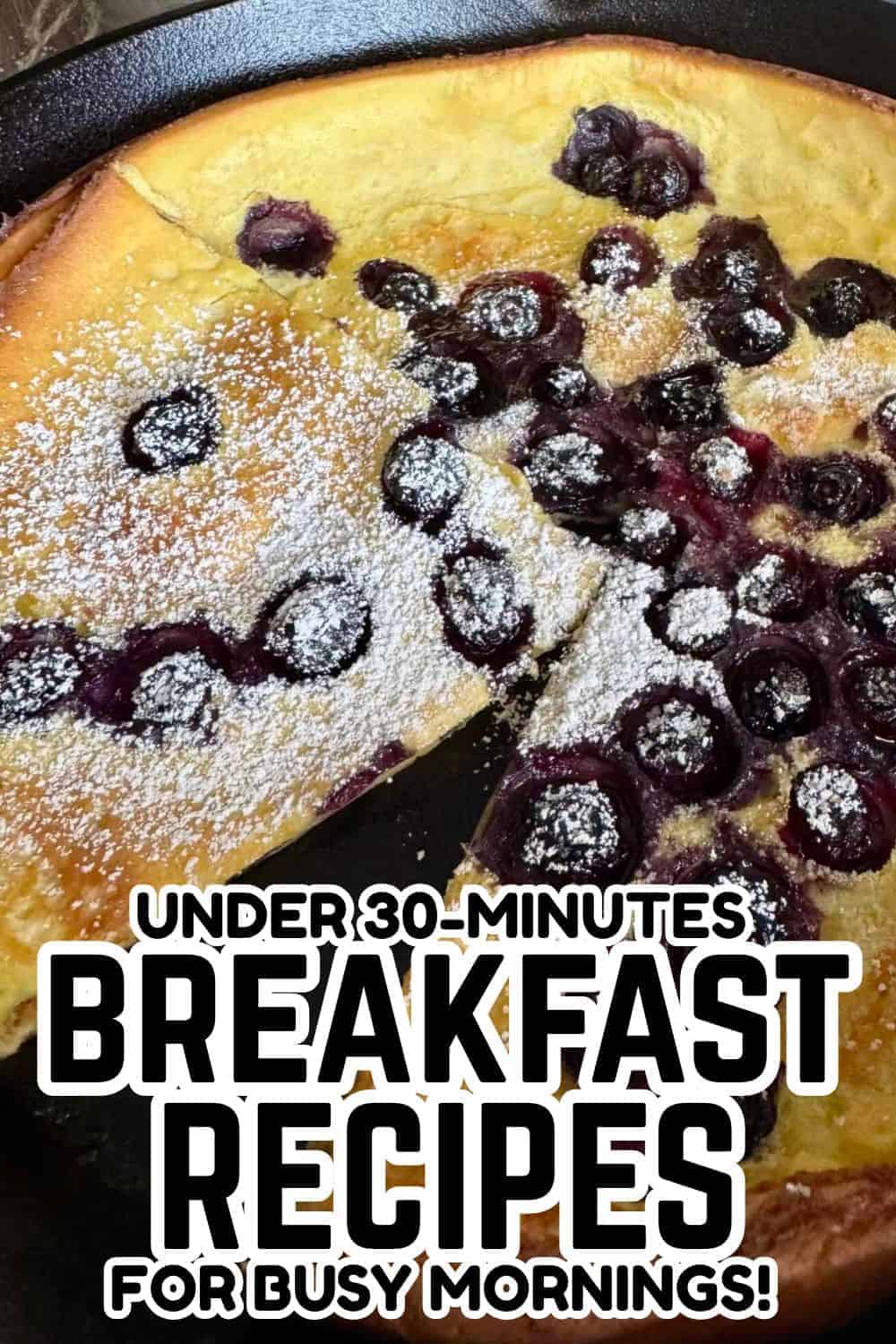 Healthy blueberry pancake topped with powdered sugar.
