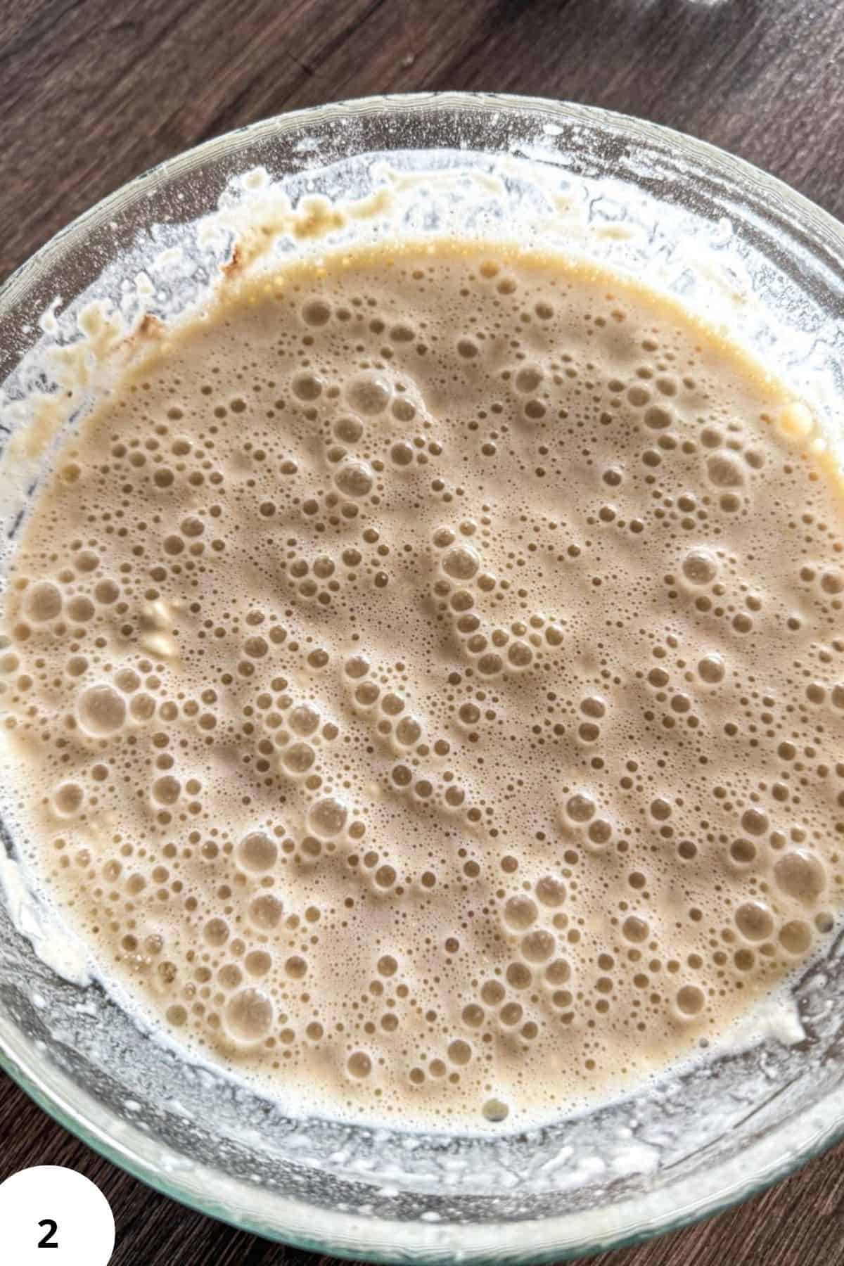 Sourdough Palatschinken batter for Central European crepes with fermentation bubbles.