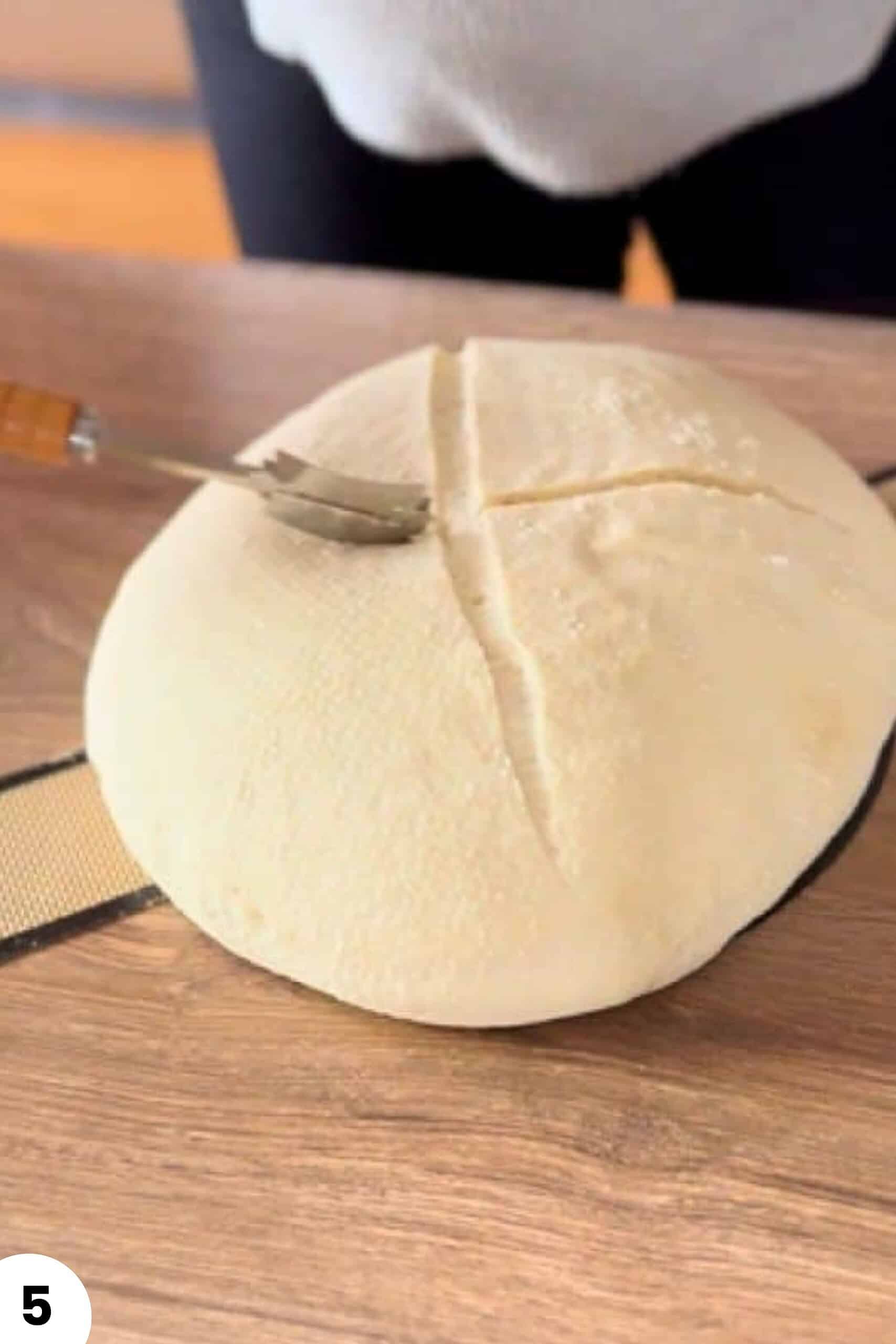 Bread dough ready for stretch and fold process in baking.