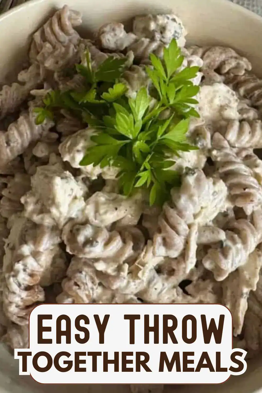 Close-up of creamy, homemade pasta with fresh herbs, perfect for quick, easy meals.