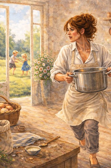 Woman performing stretch and fold technique for bread dough.