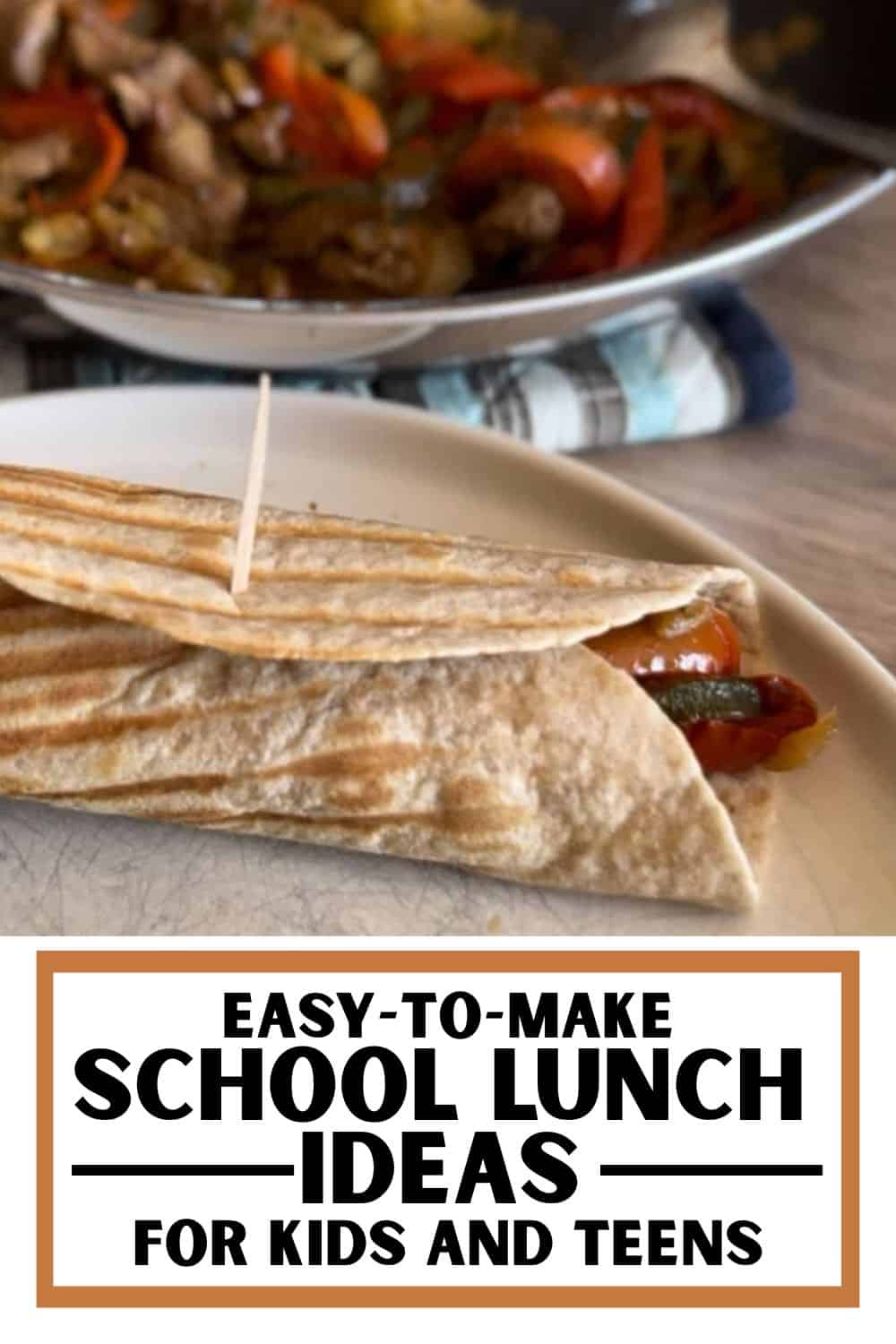 Freshly made wrap with vegetables and meat, perfect for school lunch.