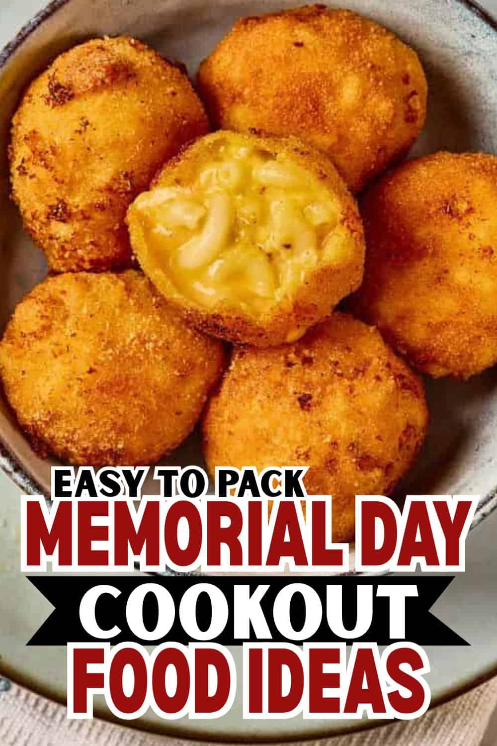 Golden fried potato balls filled with melted cheese, perfect for Memorial Day cookouts.