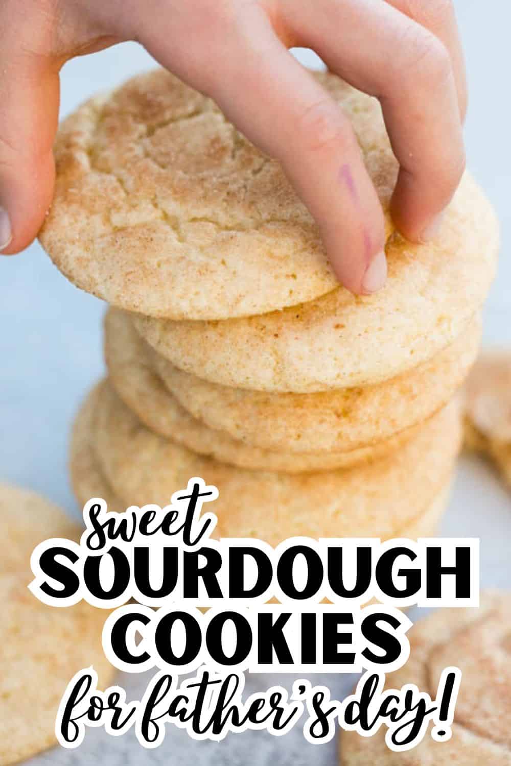 Sourdough cookies being stacked, highlighting the baking process.