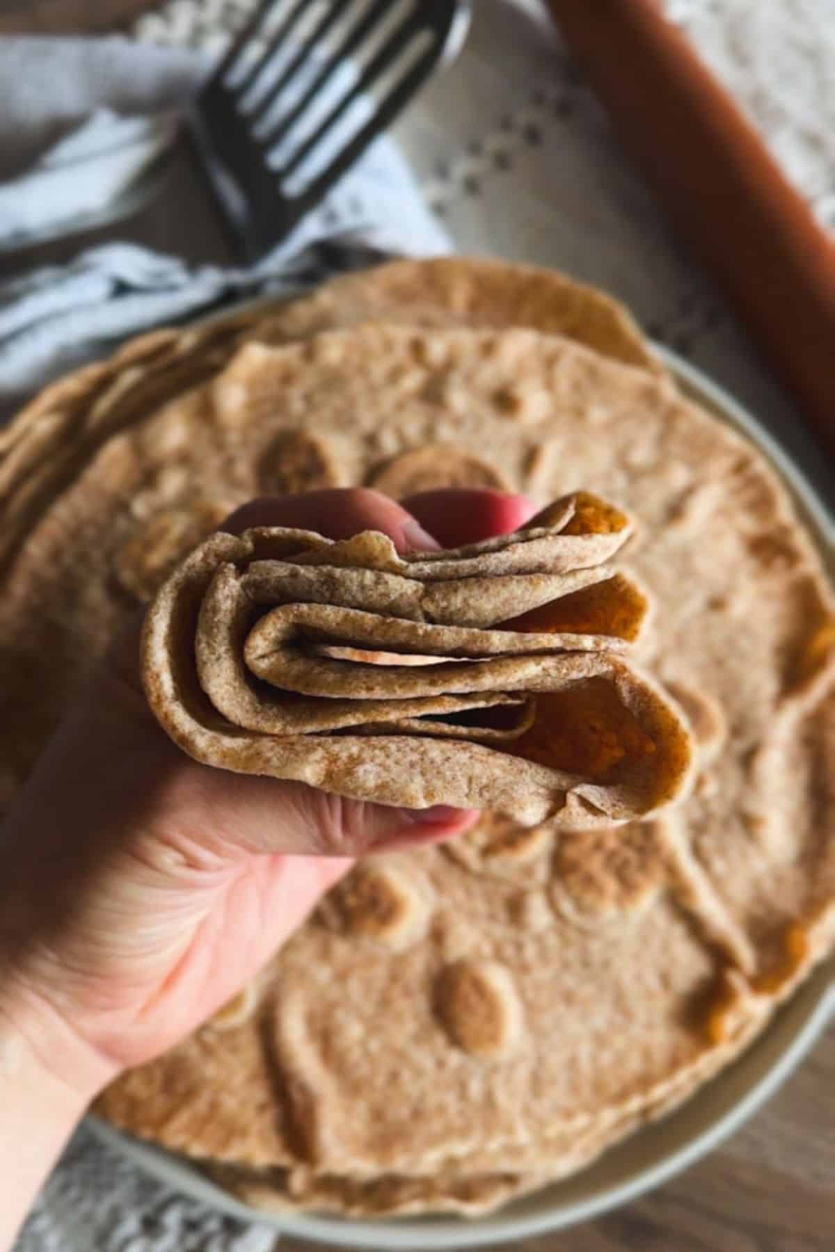 Soft, foldable sourdough tortillas made from fresh milled grains.