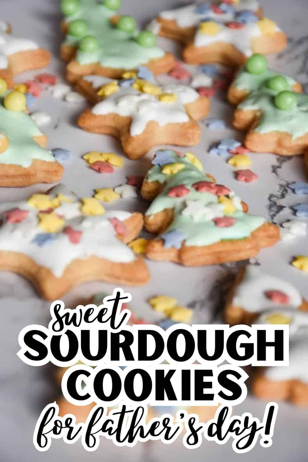 Delicious sourdough cookies decorated with colorful icing and sprinkles, perfect for celebrating Fat.