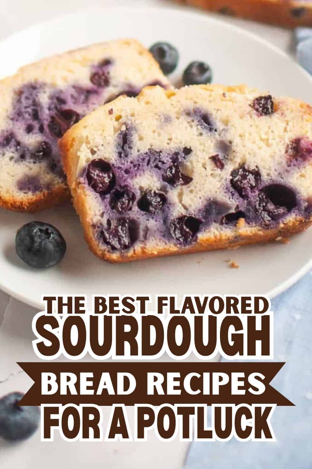 Blueberry sourdough bread slices with fresh blueberries on a white plate.