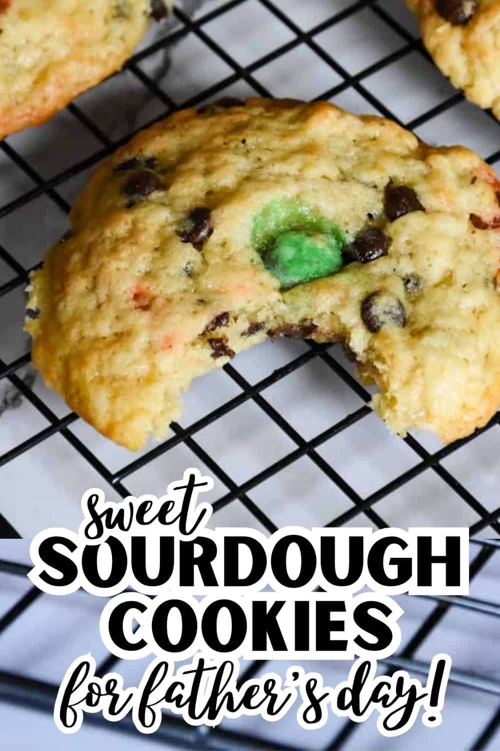 Delicious sourdough cookies with chocolate chips and colorful candies, perfect for celebrating Fathe.