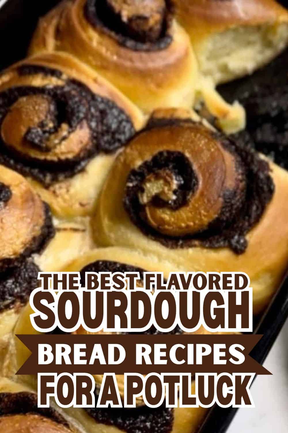 Freshly baked sourdough cinnamon rolls with swirls and golden crust.