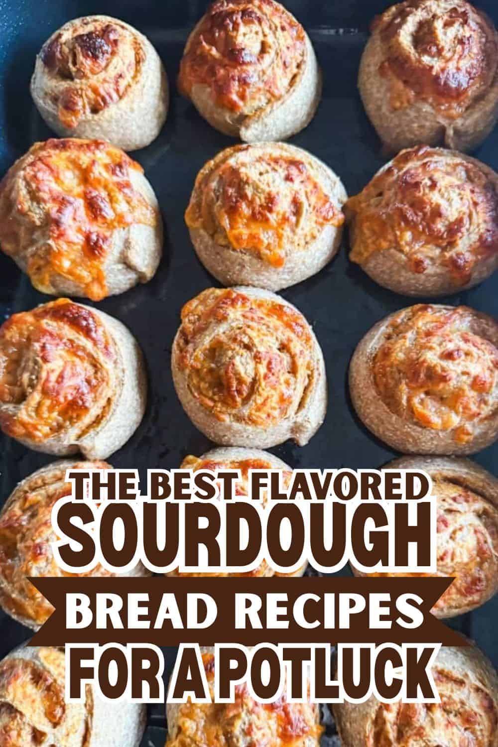 Sourdough bread rolls with a golden crust, ideal for potlucks and flavored bread recipes.