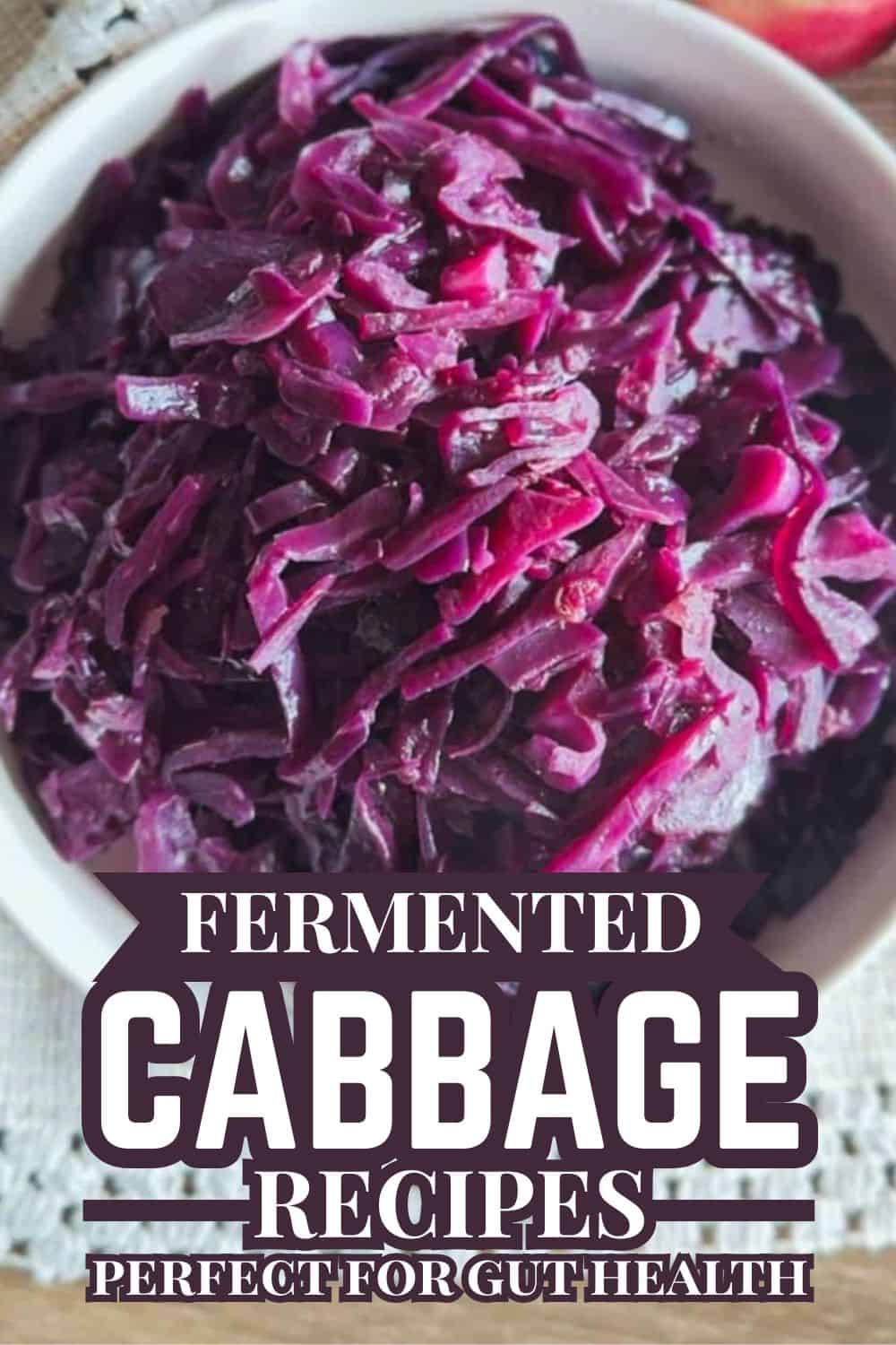 Fermented purple cabbage in a bowl, promoting gut health and probiotics.
