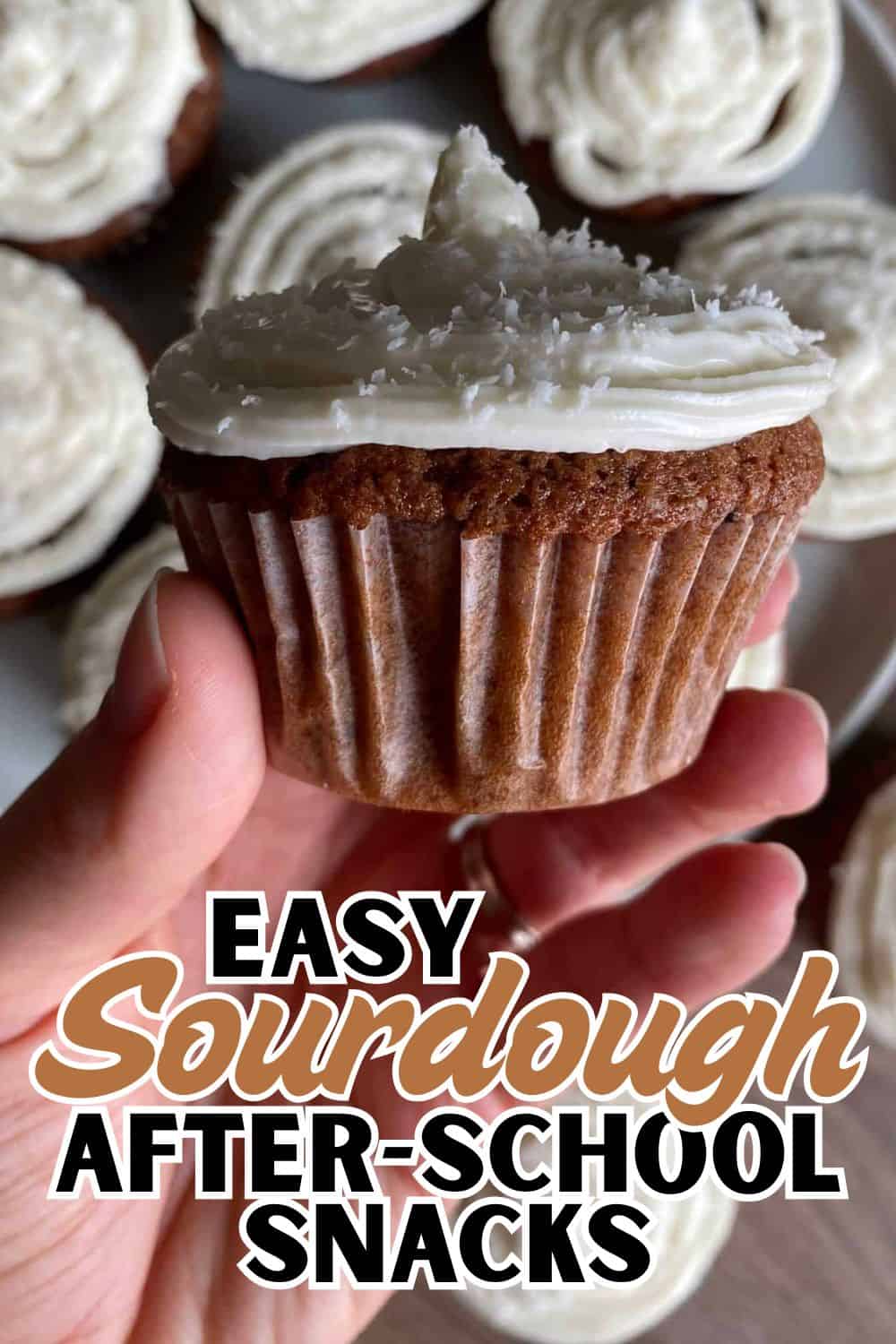 Sourdough cupcake with white frosting, perfect for after-school snacks.