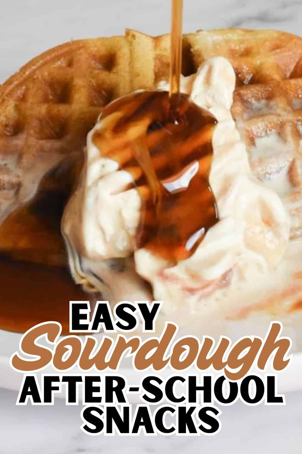Delicious waffles topped with ice cream and drizzled with syrup, perfect for easy after-school snack.
