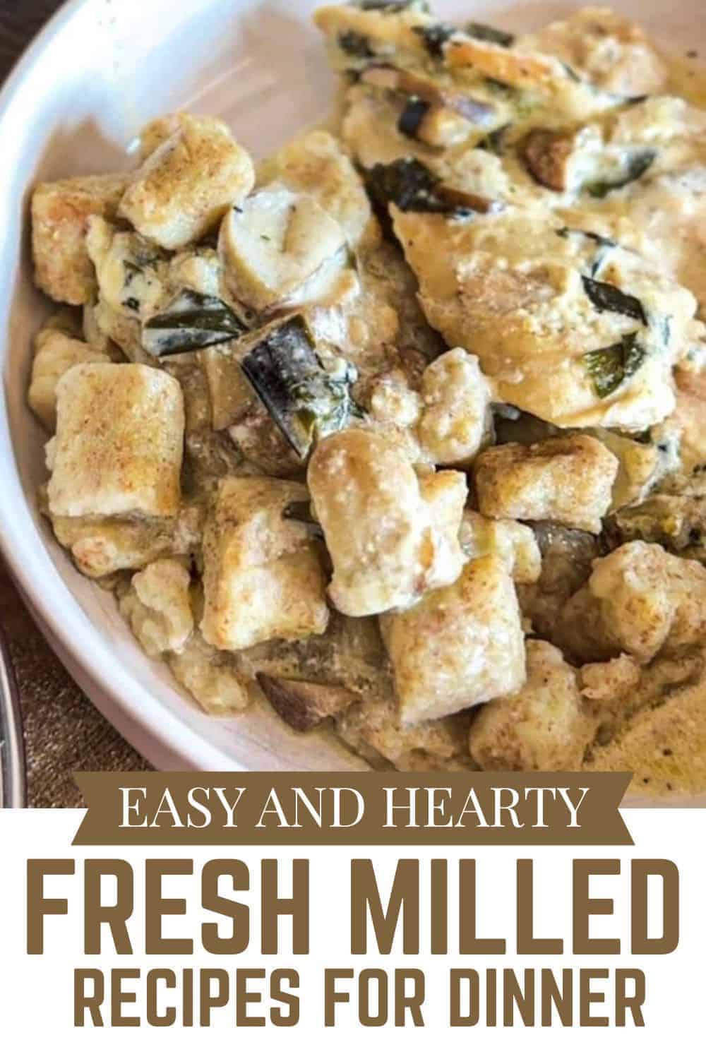 Fresh milled ingredients in a creamy dish with herbs and spices, perfect for hearty dinner recipes.